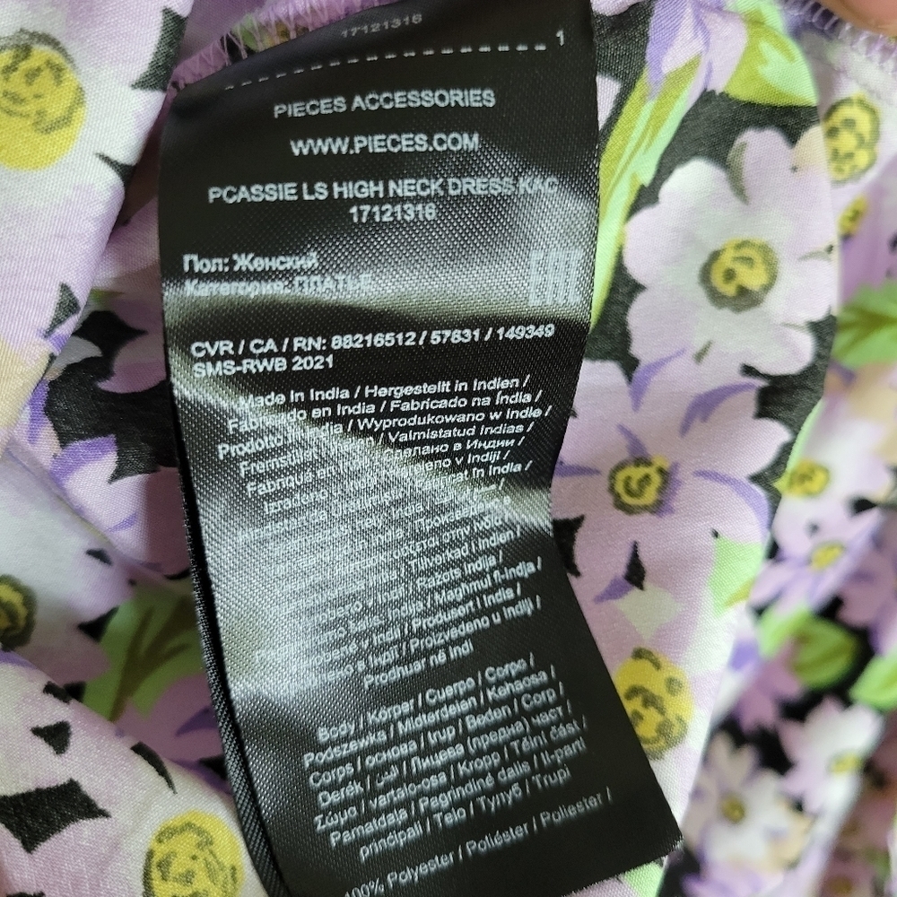 PIECES Women's Purple Long Sleeve Floral Midi Dress Size Large - Picture 7 of 7